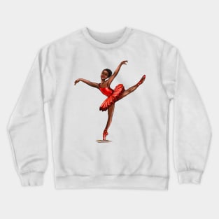 Ballet in red pointe shoes 4 - ballerina doing pirouette in red tutu and red shoes  - brown skin ballerina Crewneck Sweatshirt